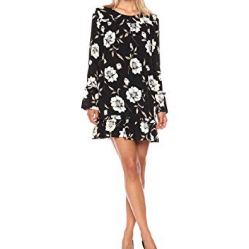 Lucca Couture Dress Long Sleeve Black Floral Print Size M